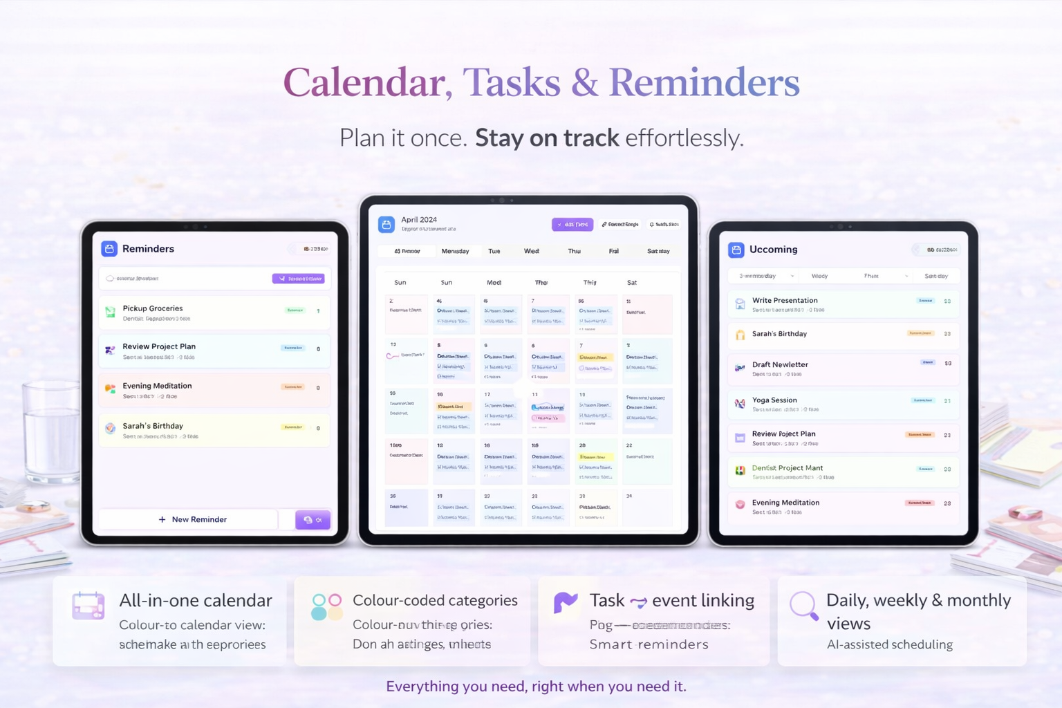 Calendar, Tasks & Reminders