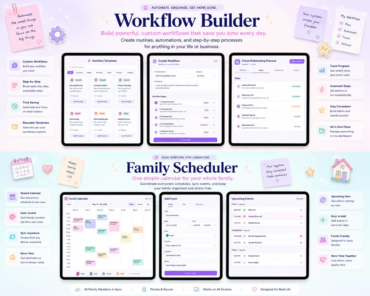 Workflow Builder & Family Scheduler — automate routines and coordinate your whole family in one calendar